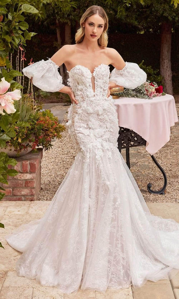 Ladivine CDS434W - Lace Appliqué Strapless Bridal Gown - Prom