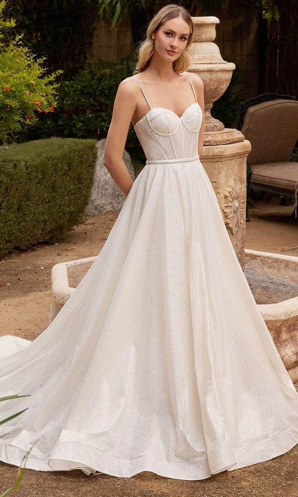 Ladivine CDS435W - Sleeveless Glitter Bodice Bridal Gown - Prom