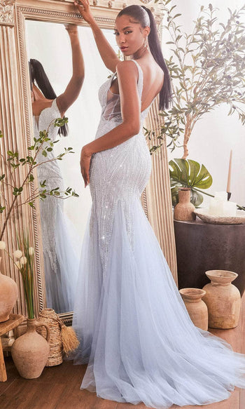 Ladivine CR874 - V-Neck Beaded Mermaid Prom Dress - Prom