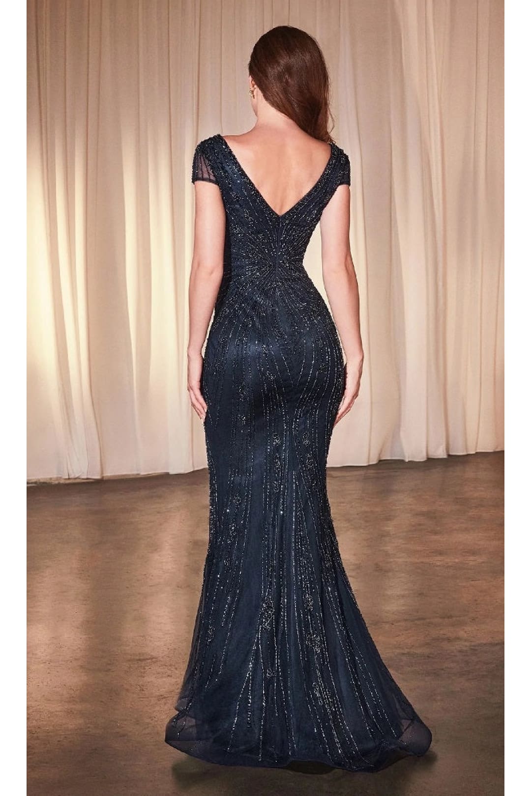 Ladivine CZ0029 - Beaded Sheer Cap Sleeve Prom Dress - Prom