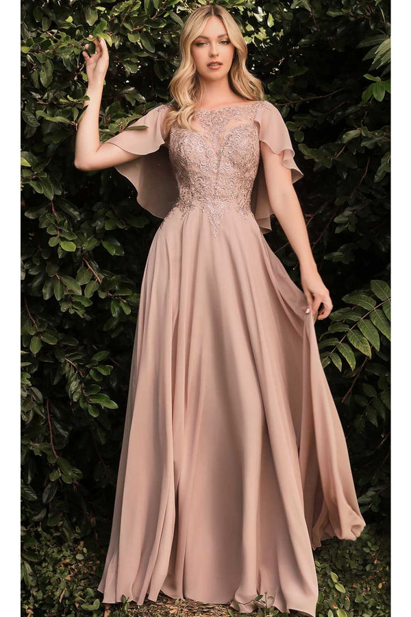 Ladivine HT101 – Chiffon Formal Dress with Illusion Neckline - Prom
