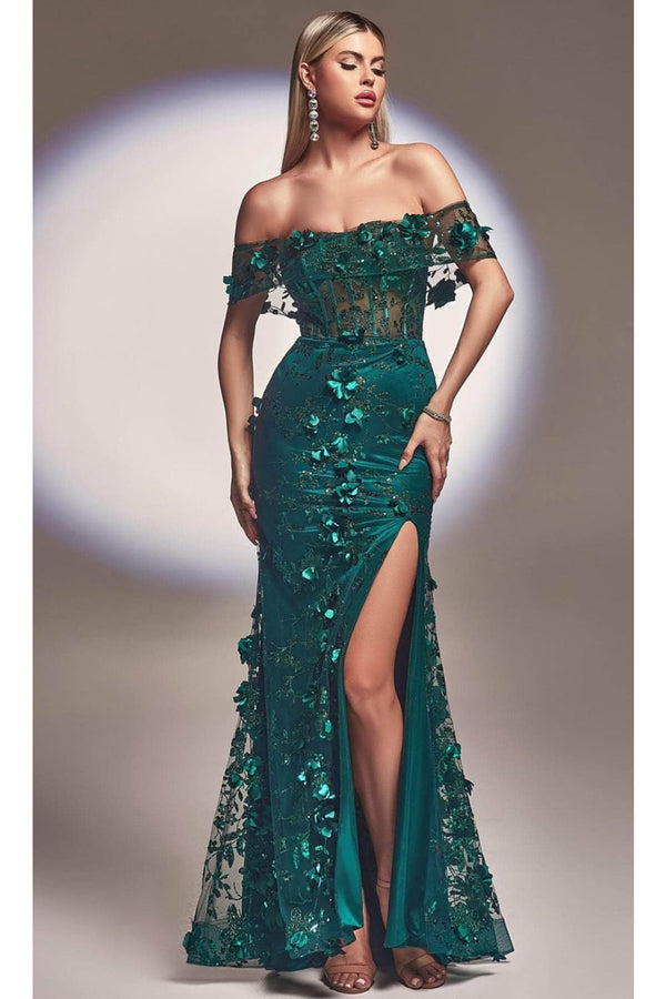 Ladivine J832 - Illusion Applique Formal Evening Dress - Prom