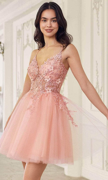 Ladivine SF047 - Jeweled Tulle Cocktail Dress - Prom