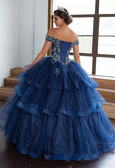 Layered Off-Shoulder Glitter Quinceañera Dress by Calla KY018383