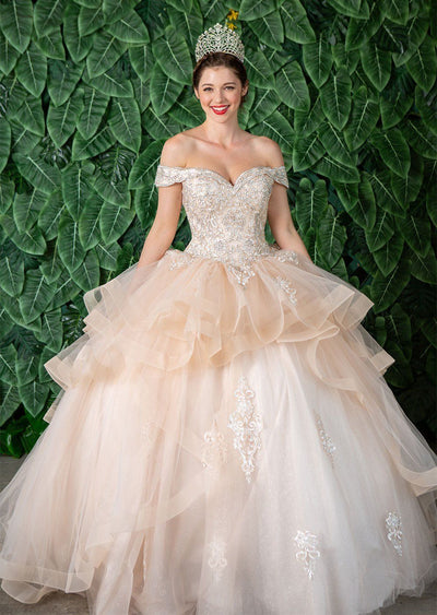 Layered Off-Shoulder Glitter Quinceañera Dress by Calla KY018383