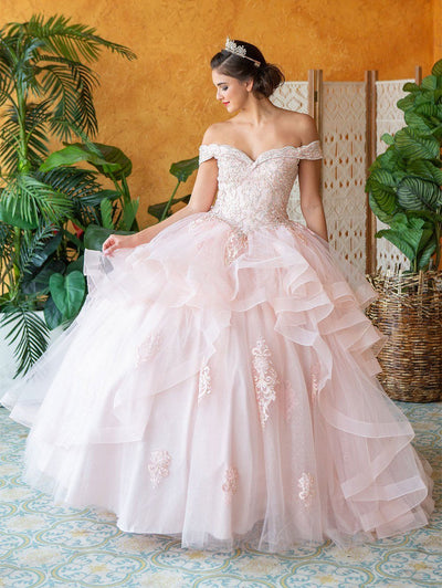 Layered Off-Shoulder Glitter Quinceañera Dress by Calla KY018383
