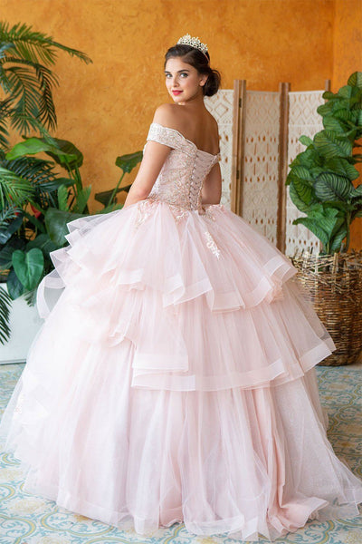 Layered Off-Shoulder Glitter Quinceañera Dress by Calla KY018383