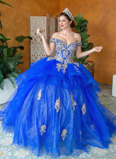 Layered Off-Shoulder Glitter Quinceañera Dress by Calla KY018383