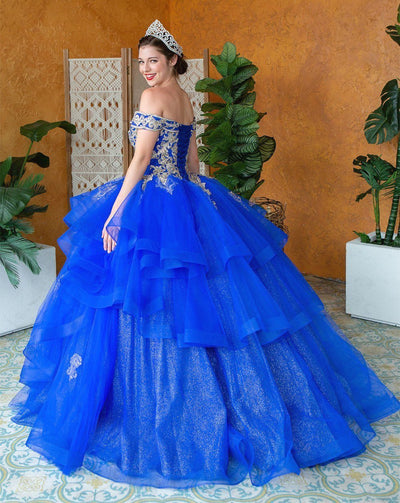 Layered Off-Shoulder Glitter Quinceañera Dress by Calla KY018383