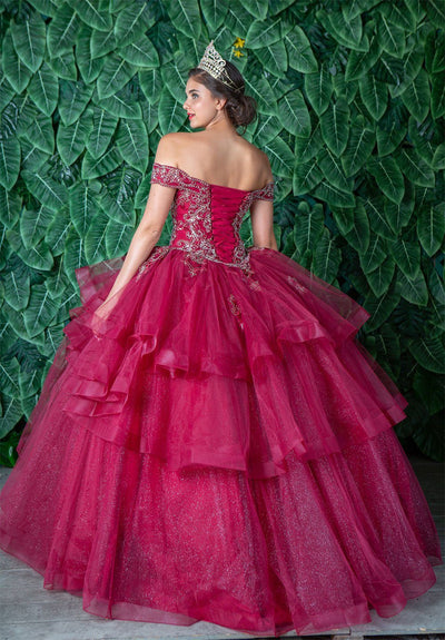 Layered Off-Shoulder Glitter Quinceañera Dress by Calla KY018383