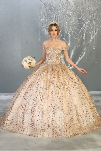 Formal Ball Quinceanera Gown And Plus Size - CHAMPAGNE/GOLD / 4