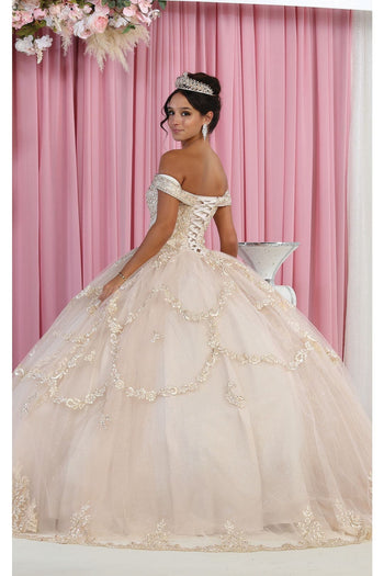 Layla K LK170 Off Shoulder Embellished Embroidered Quince Ball Gown - Dress