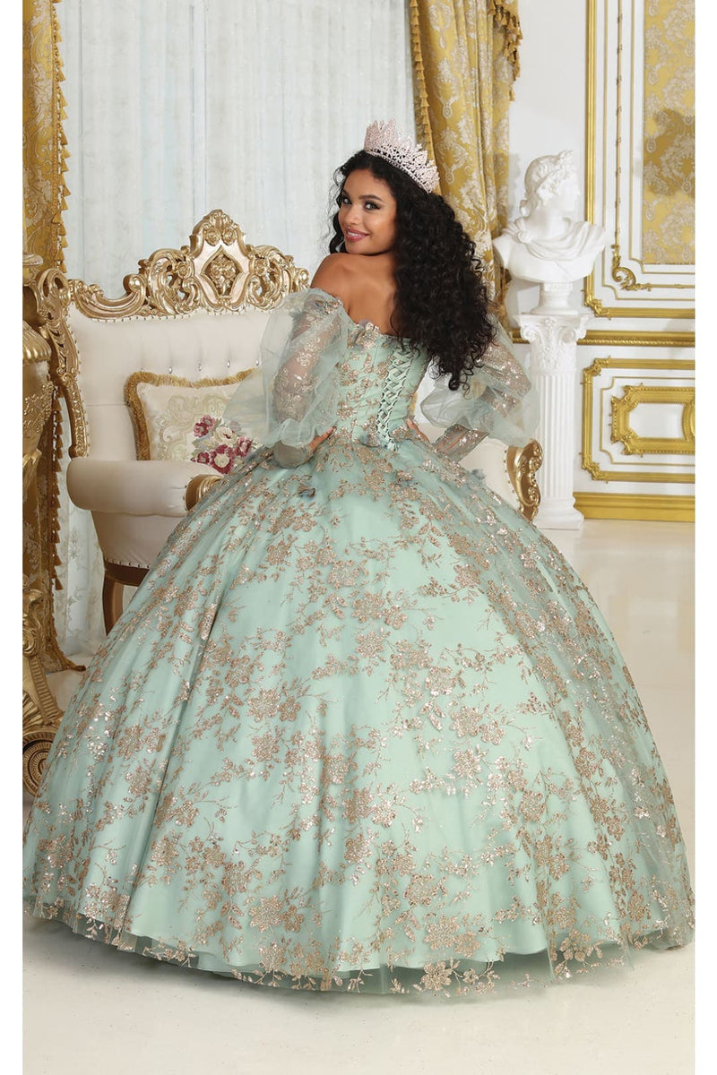 Sweet 16 Birthday Party Dress in Sage/Gold Style LK206 Ball Gown