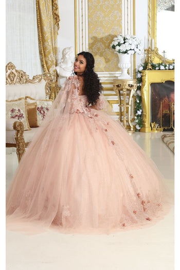 La Merchandise LA214 Cape Sleeves Glitter Corset Quinceanera Gown - Dress