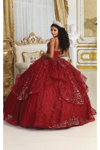 Layla K LK218 Detachable Cape Sleeves Glitter Corset Quinceanera Ball Gown - Dress
