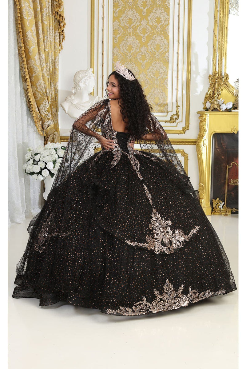 Black And Gold Quinceanera Dresses Glitter Ball Gown Layla K LK218