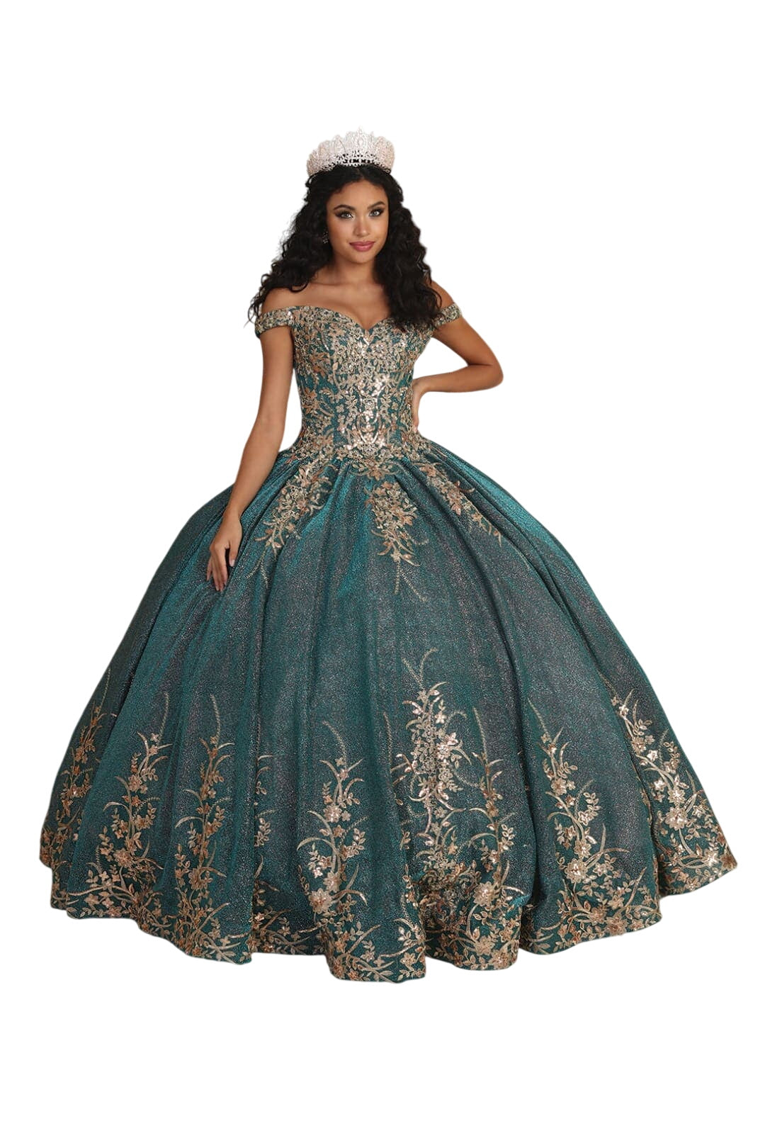 Layla K LK220 Off Shoulder Sparkling Lace Up Quinceanera Ball Gown - HUNTER GREEN / 4 - Dress