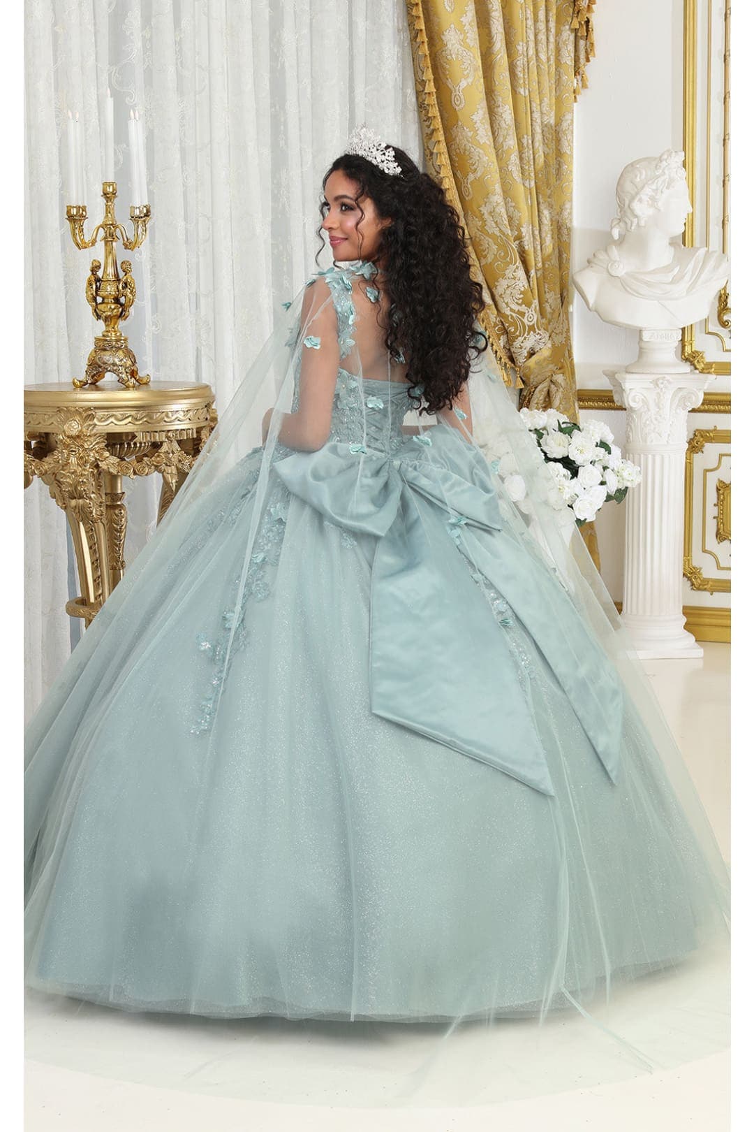 Layla K LK235 3D Floral Oversized Bow Quince Ball Gown With - Dress