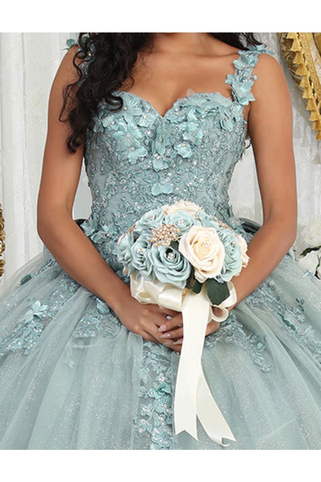 Layla K LK235 3D Floral Oversized Bow Quince Ball Gown With - Dress