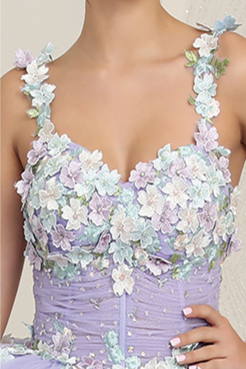 Layla K LK249 Lilac/Multi Floral Spaghetti Strap Quinceanera Gown - LILAC/MULTI / 2 - Dress
