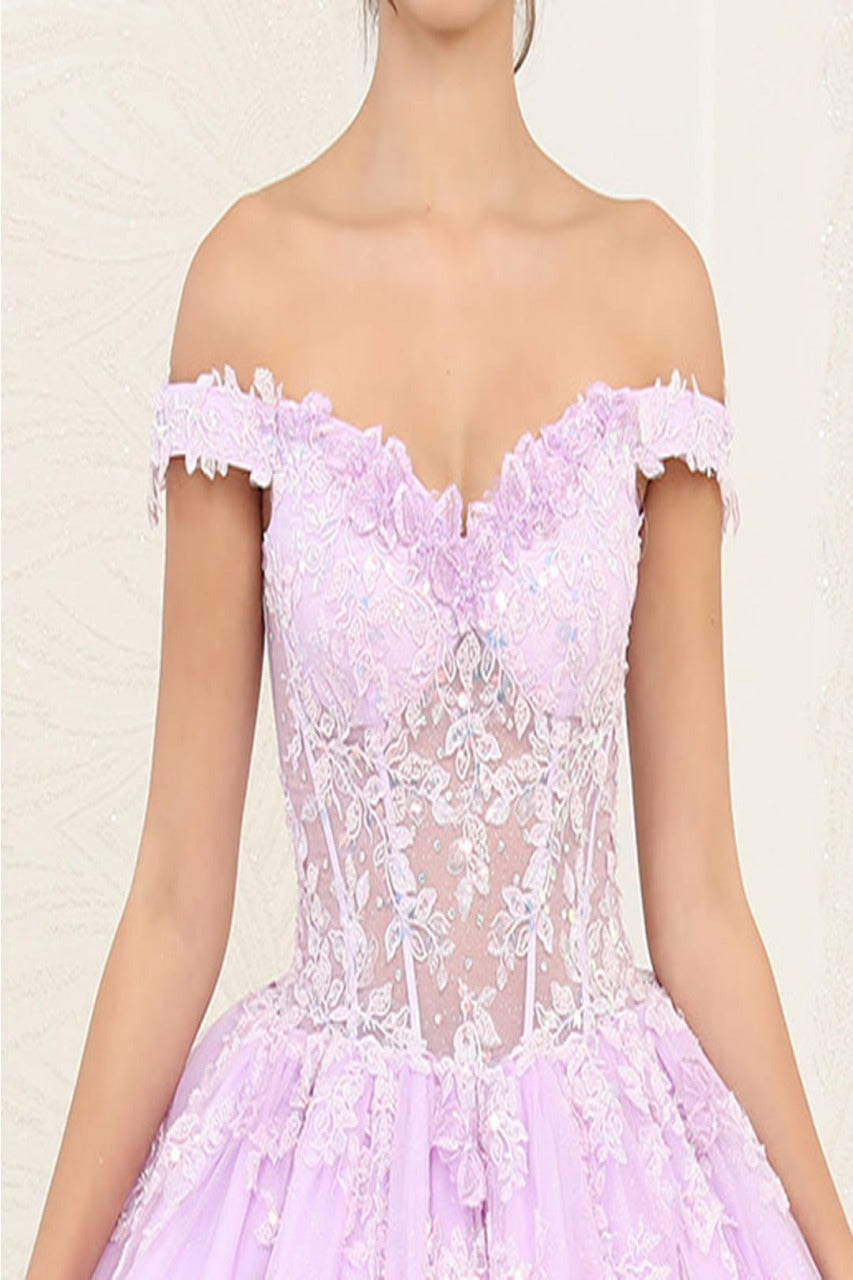 Layla K LK254 Off-Shoulder Glitter Embellished Lilac Quince Gown - LILAC / 4 - Dress