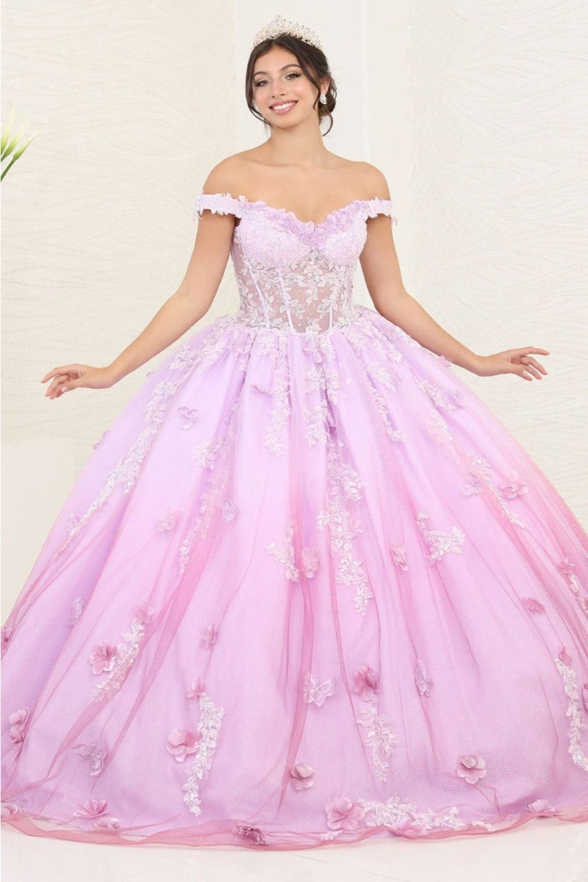 Layla K LK254 Off-Shoulder Glitter Embellished Lilac Quince Gown - LILAC / 4 - Dress