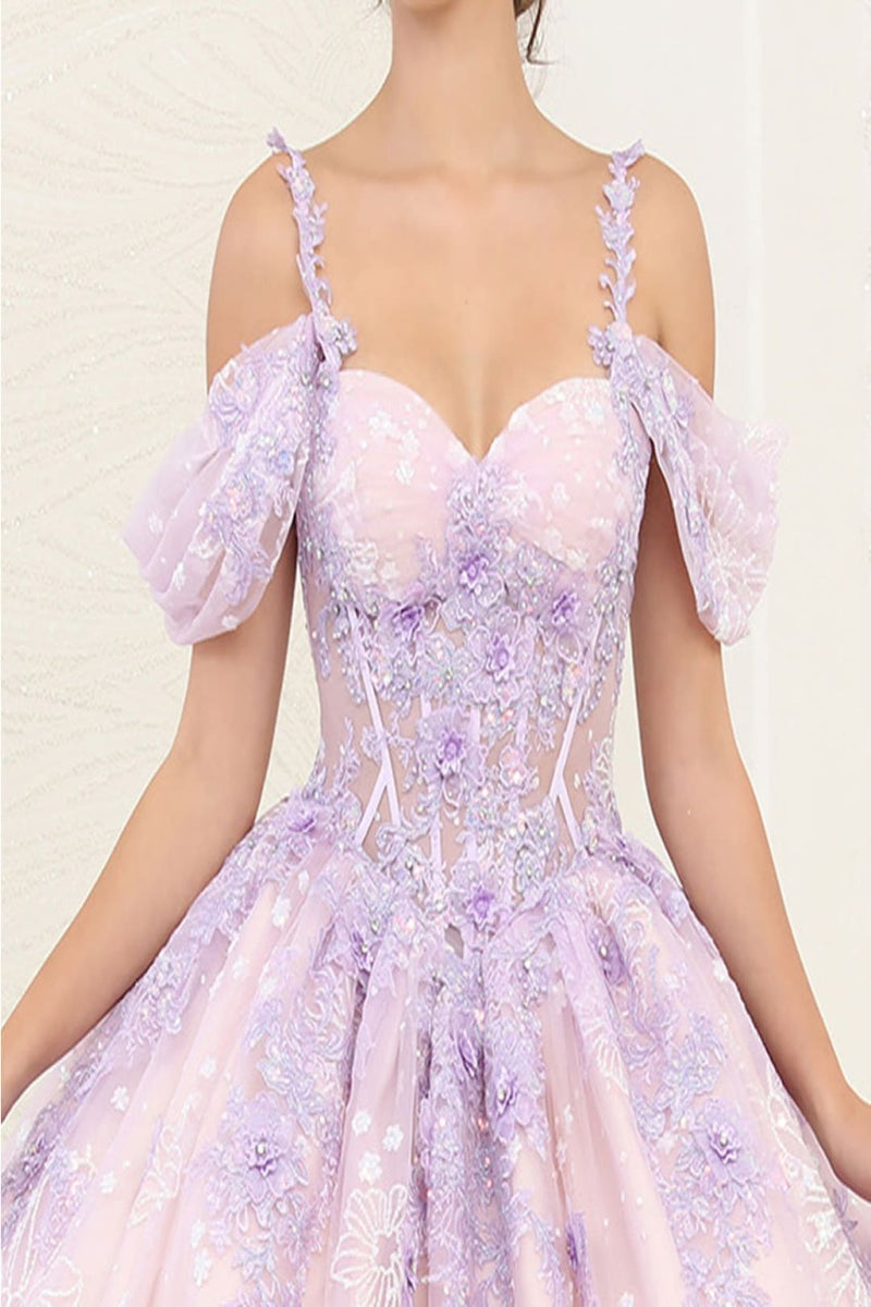 Layla K LK253 Floral Sheer Corset Glitter Tiffany/BlueNude Ball Gown