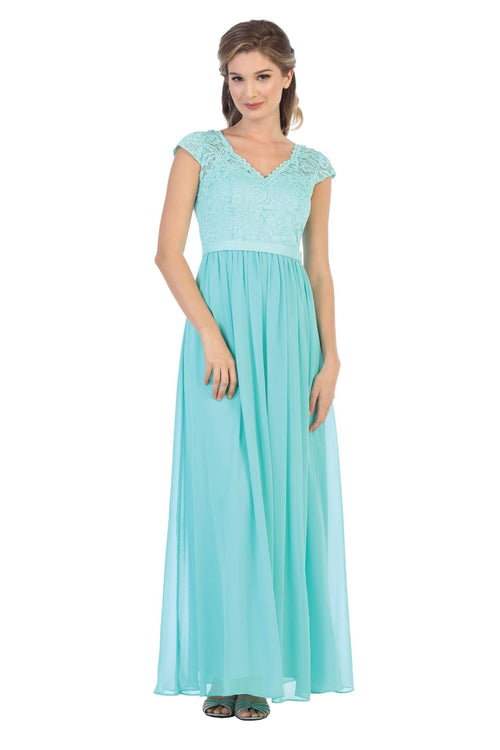 Long Cap Sleeve Mother of the Bride Formal Dress - The Dress Outlet