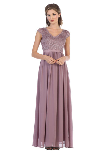 Long Cap Sleeve Mother of the Bride Formal Dress - The Dress Outlet