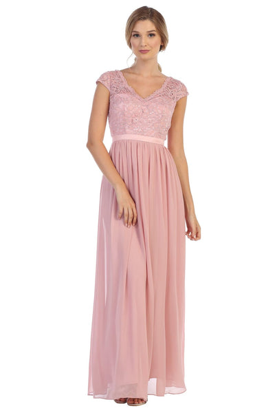 Long Cap Sleeve Mother of the Bride Formal Dress - The Dress Outlet