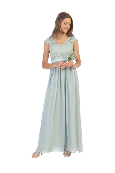 Long Cap Sleeve Mother of the Bride Formal Dress - The Dress Outlet