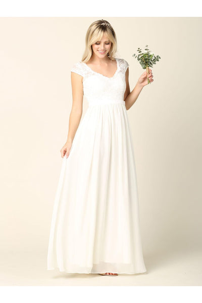 Long Cap Sleeve Mother of the Bride Formal Dress - The Dress Outlet