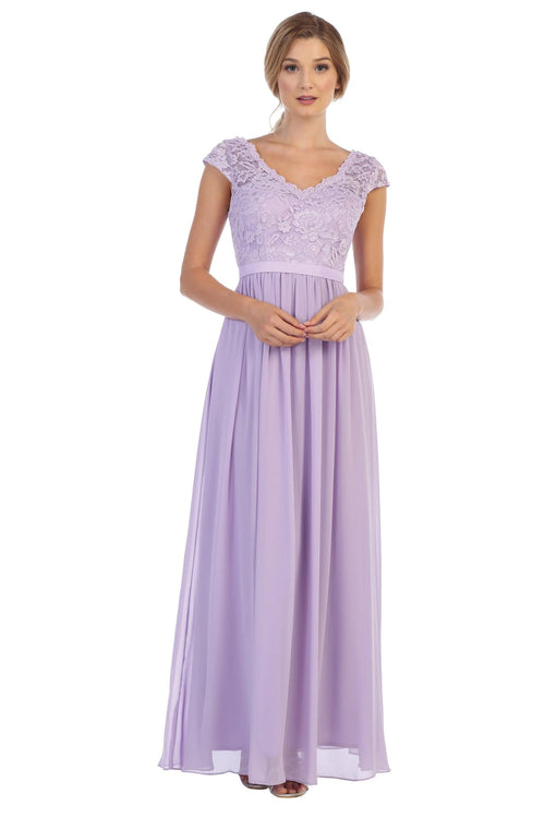 Long Cap Sleeve Mother of the Bride Formal Dress - The Dress Outlet