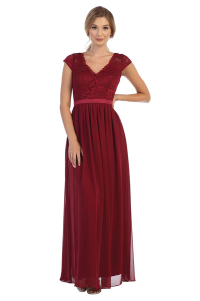 Long Cap Sleeve Mother of the Bride Formal Dress - The Dress Outlet