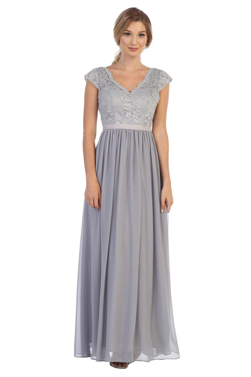 Long Cap Sleeve Mother of the Bride Formal Dress - The Dress Outlet