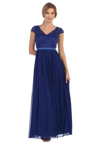 Long Cap Sleeve Mother of the Bride Formal Dress - The Dress Outlet