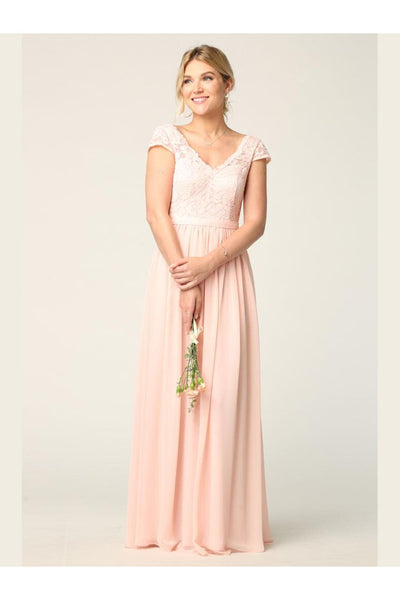 Long Cap Sleeve Mother of the Bride Formal Dress - The Dress Outlet