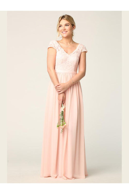 Long Cap Sleeve Mother of the Bride Formal Dress - The Dress Outlet