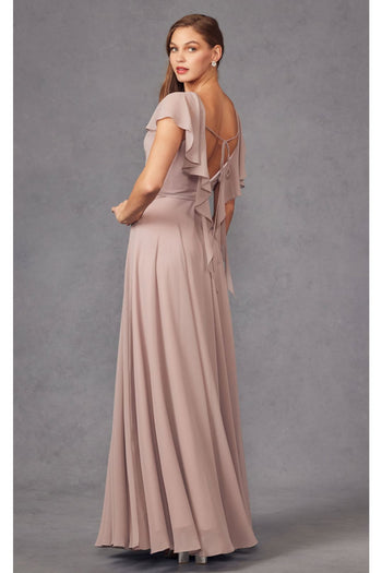 Long Flutter Sleeve Chiffon Gown by Juliet 261 - Emerald Green / XS - Dress