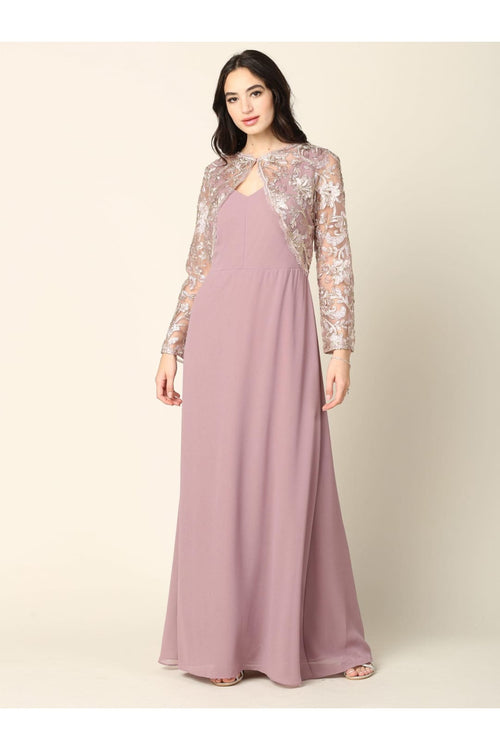 Long Formal Mother of the Bride Lace Jacket Dress - The Dress Outlet