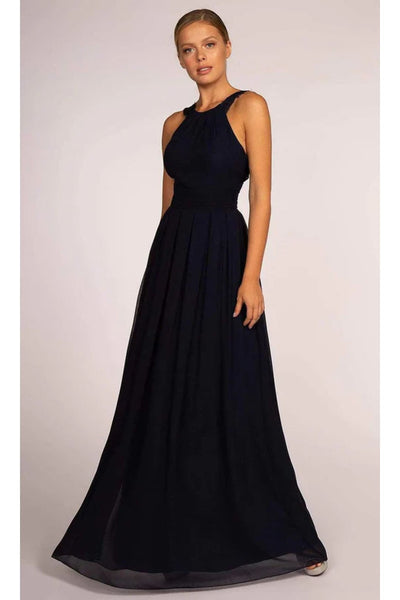 Long High-Neck Halter Dress with Lace Details by Elizabeth K GL2605 - 2XL / Navy - Long Formal Dresses