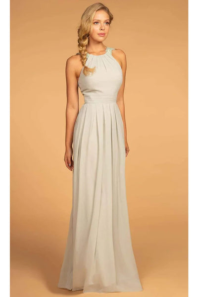 Long High-Neck Halter Dress with Lace Details by Elizabeth K GL2605 - XS / Sage Green - Long Formal Dresses