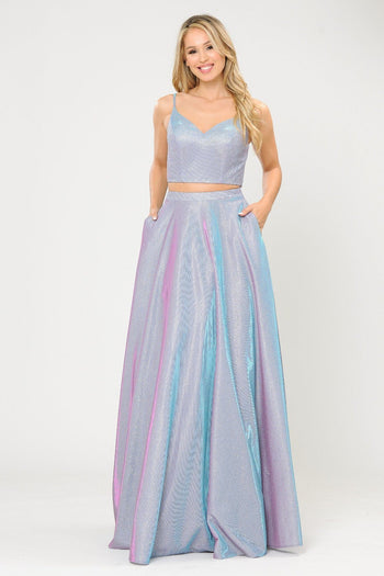 Poly USA 8676 Long Iridescent Glitter Two Piece Dress