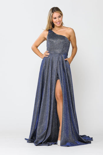 Poly USA 8430 Long Metallic Glitter One Shoulder Dress
