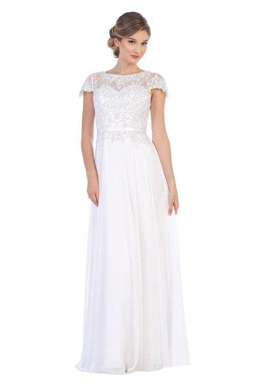 Long Mother of the Bride Beaded Chiffon Formal Gown - The Dress Outlet