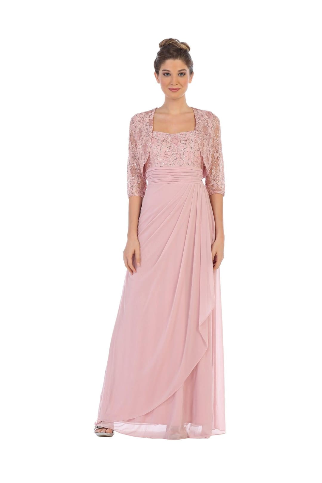Long Mother of the Bride Lace Chiffon Jacket Dress - The Dress Outlet