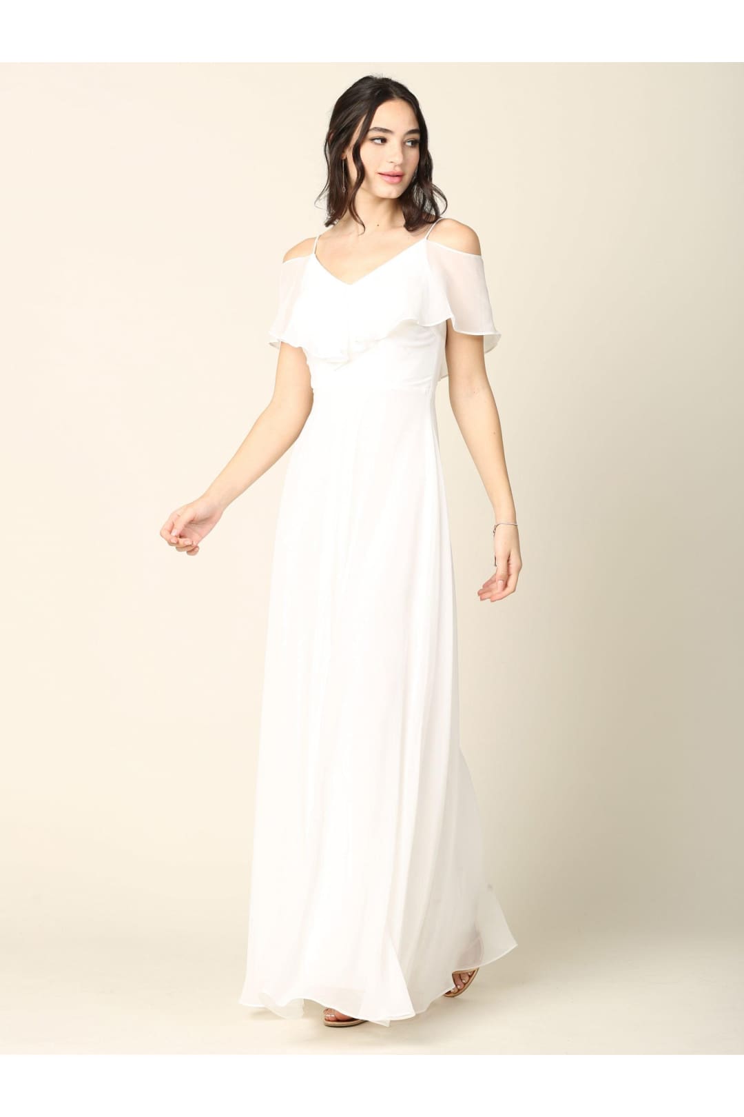 Long Off Shoulder Formal Bridesmaids Chiffon Dress - The Dress Outlet