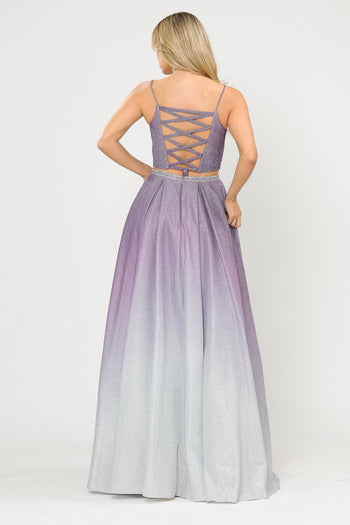 Poly USA 8706 Long Ombre Glitter Two Piece Dress