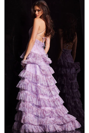 Long Print Ruffled A-Line Prom Dress: Jovani 36571 - Apparel & Accessories > Clothing > Dresses