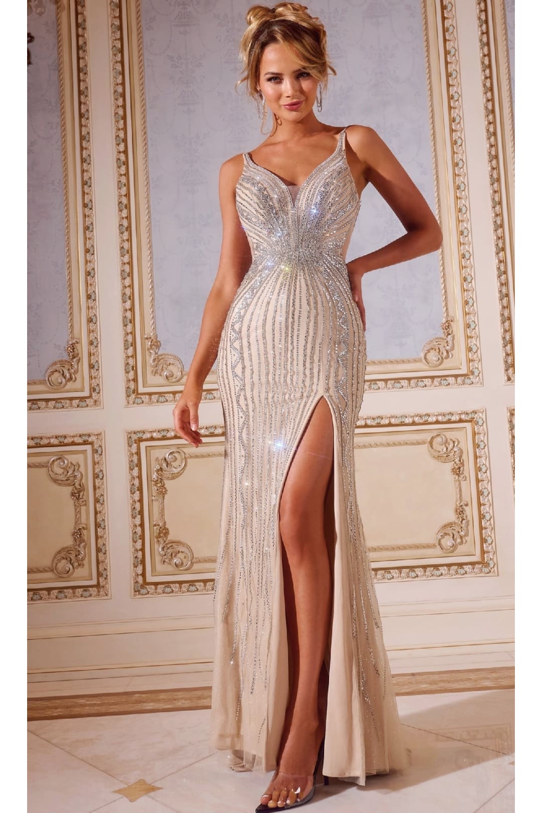 Long Prom Dress: Jovani 43221 - Platinum / Prom